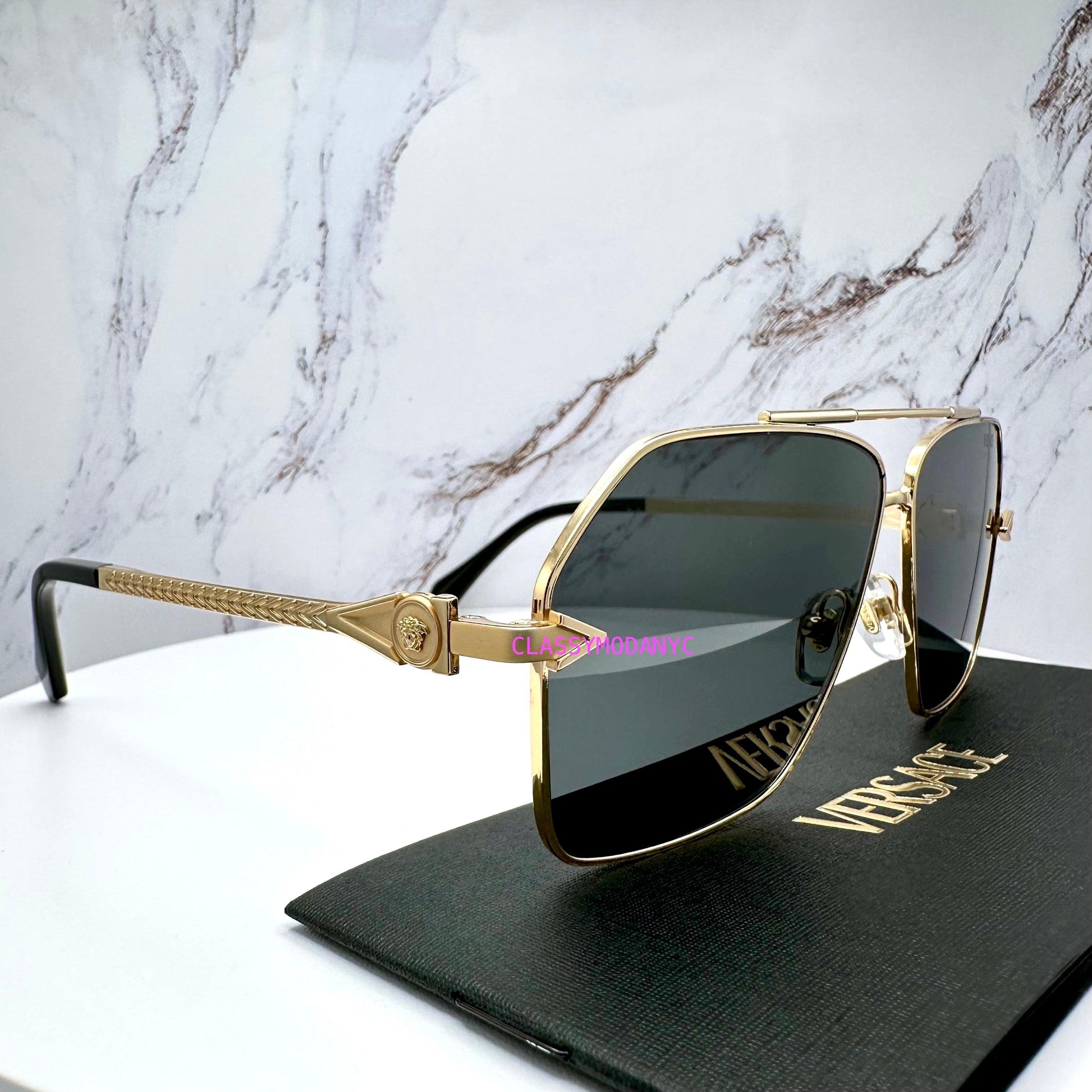 VERSACE VE2284 100287 square gold metal sunglasses