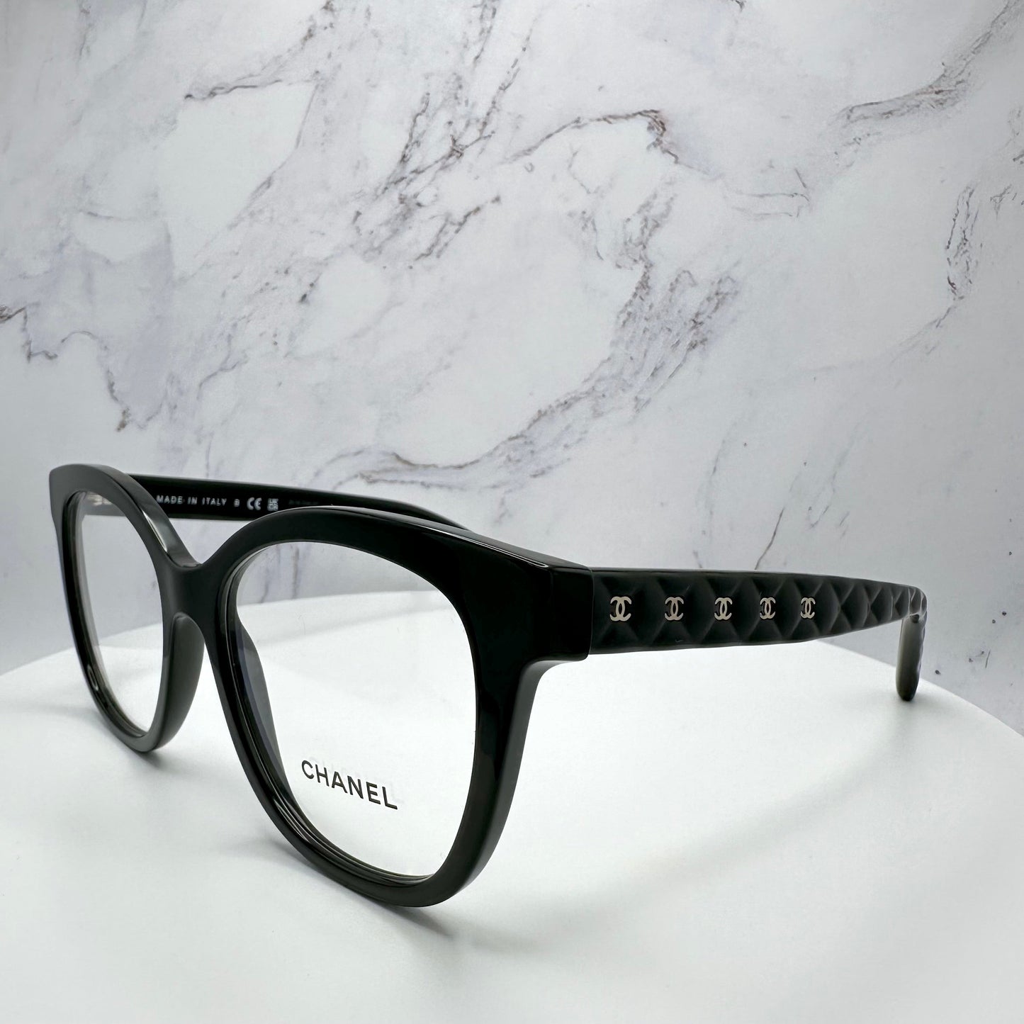 CHANEL Glasses Frames Black Gold CC Quilted 3442 53-17-140mm