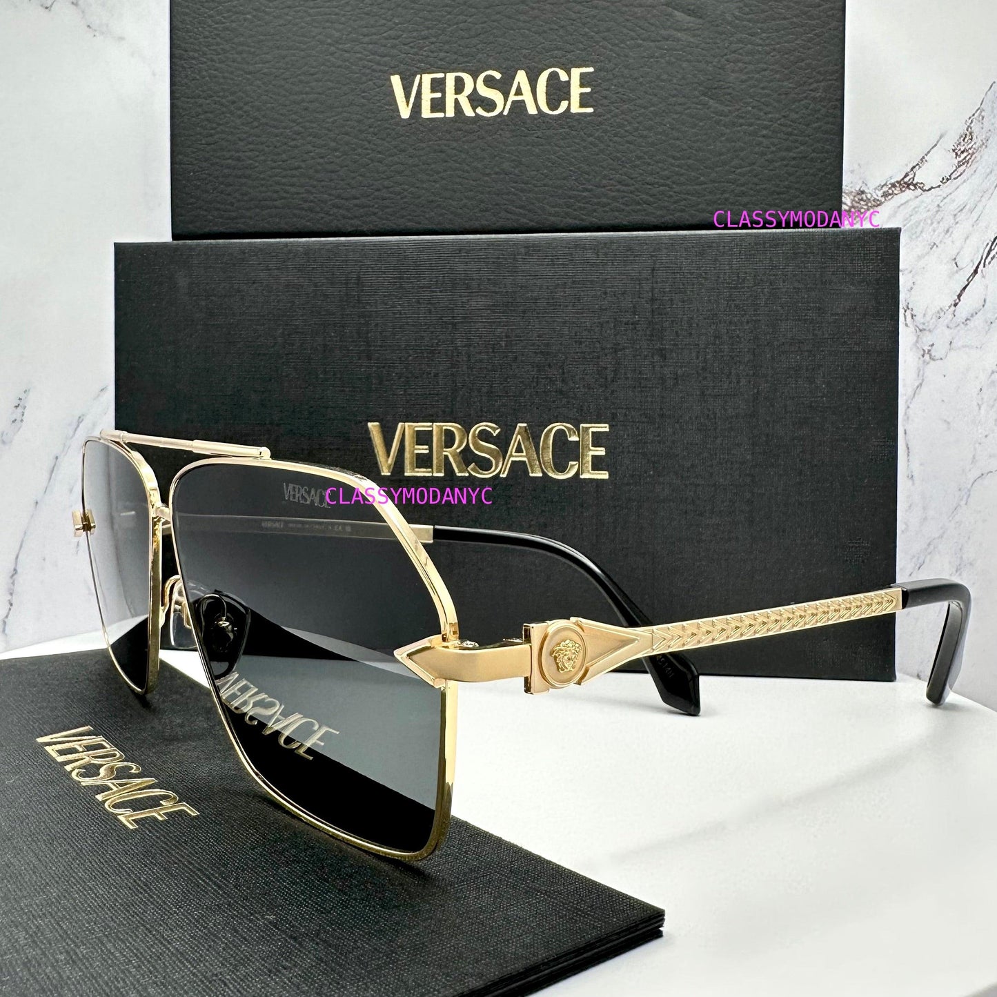 VERSACE VE2284 100287 gold metal grey lens men's sunglasses