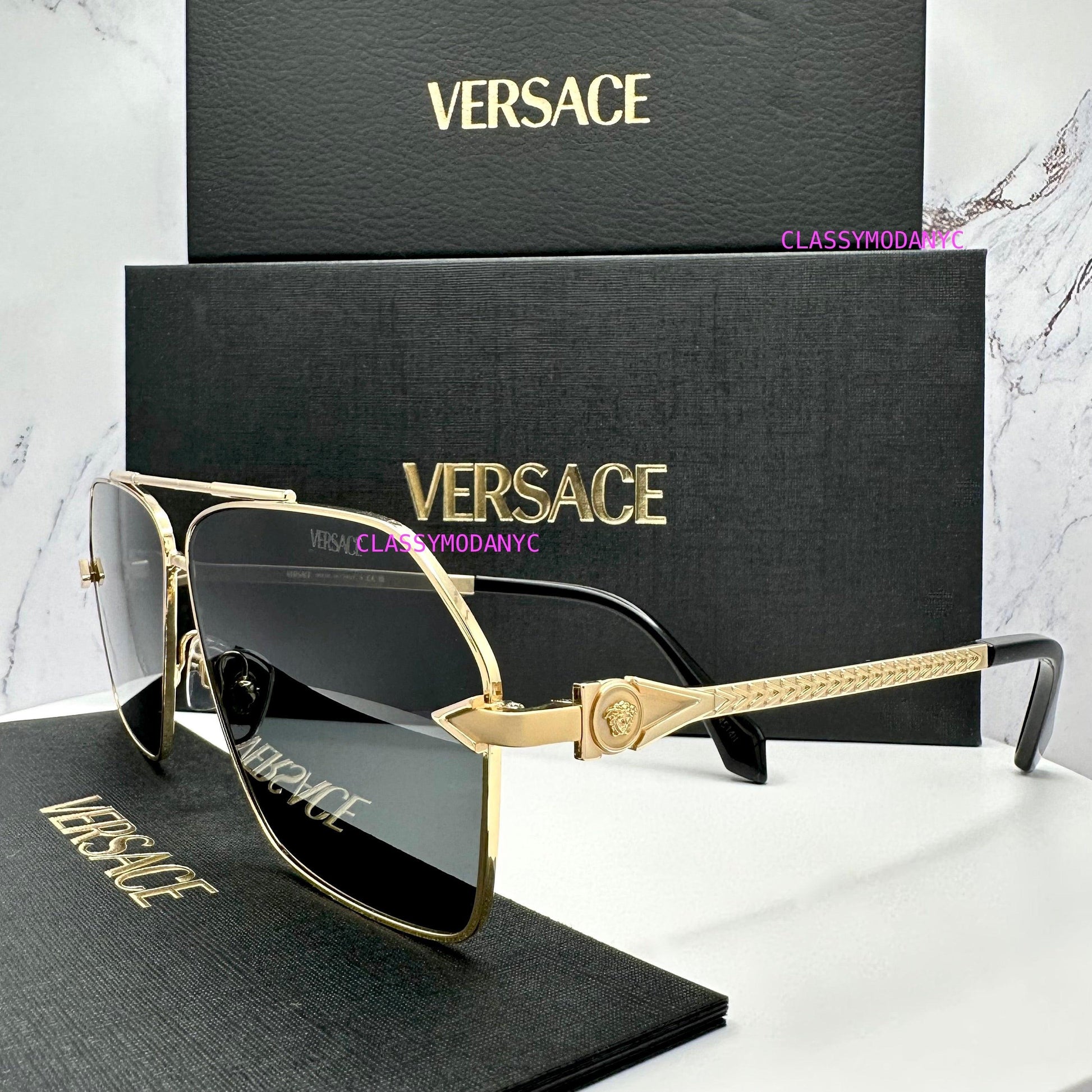 VERSACE VE2284 100287 gold metal grey lens men's sunglasses