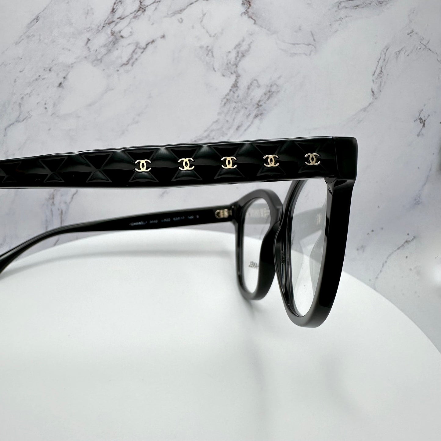 CHANEL Glasses Frames Black Gold CC Quilted 3442 53-17-140mm