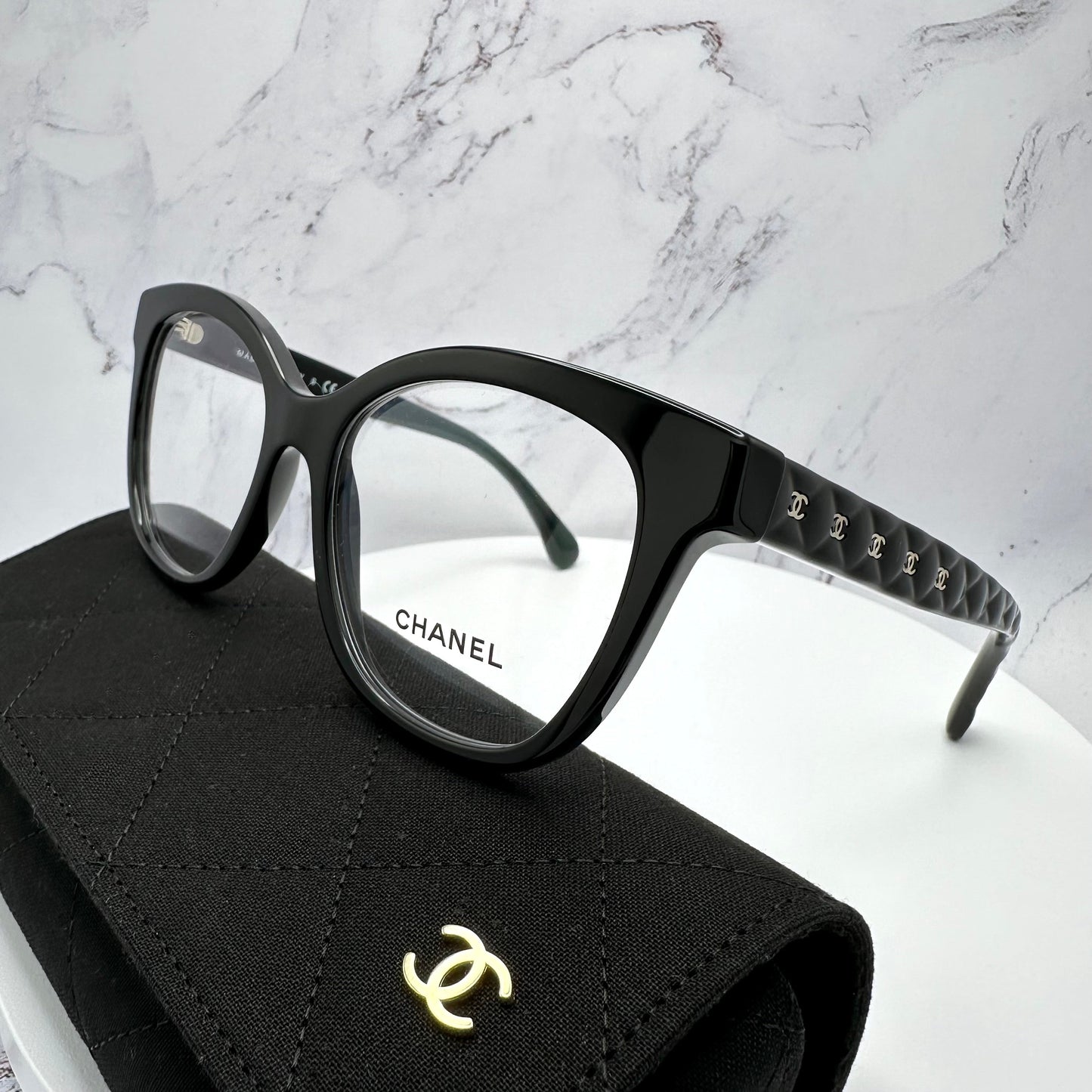 Chanel Eyeglasses Butterfly Black Gold CC Logo 