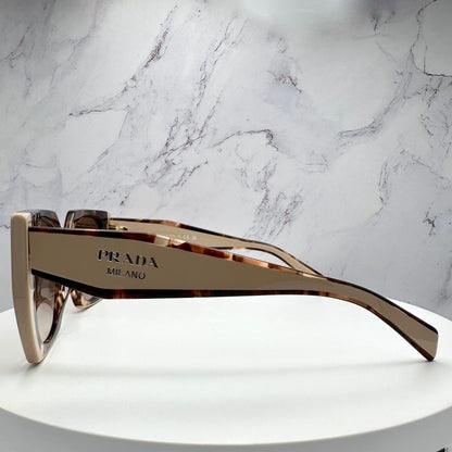 PRADA 0PR15WS 01R0A6 brown square oversized sunglasses gold Symbole logo side view for women