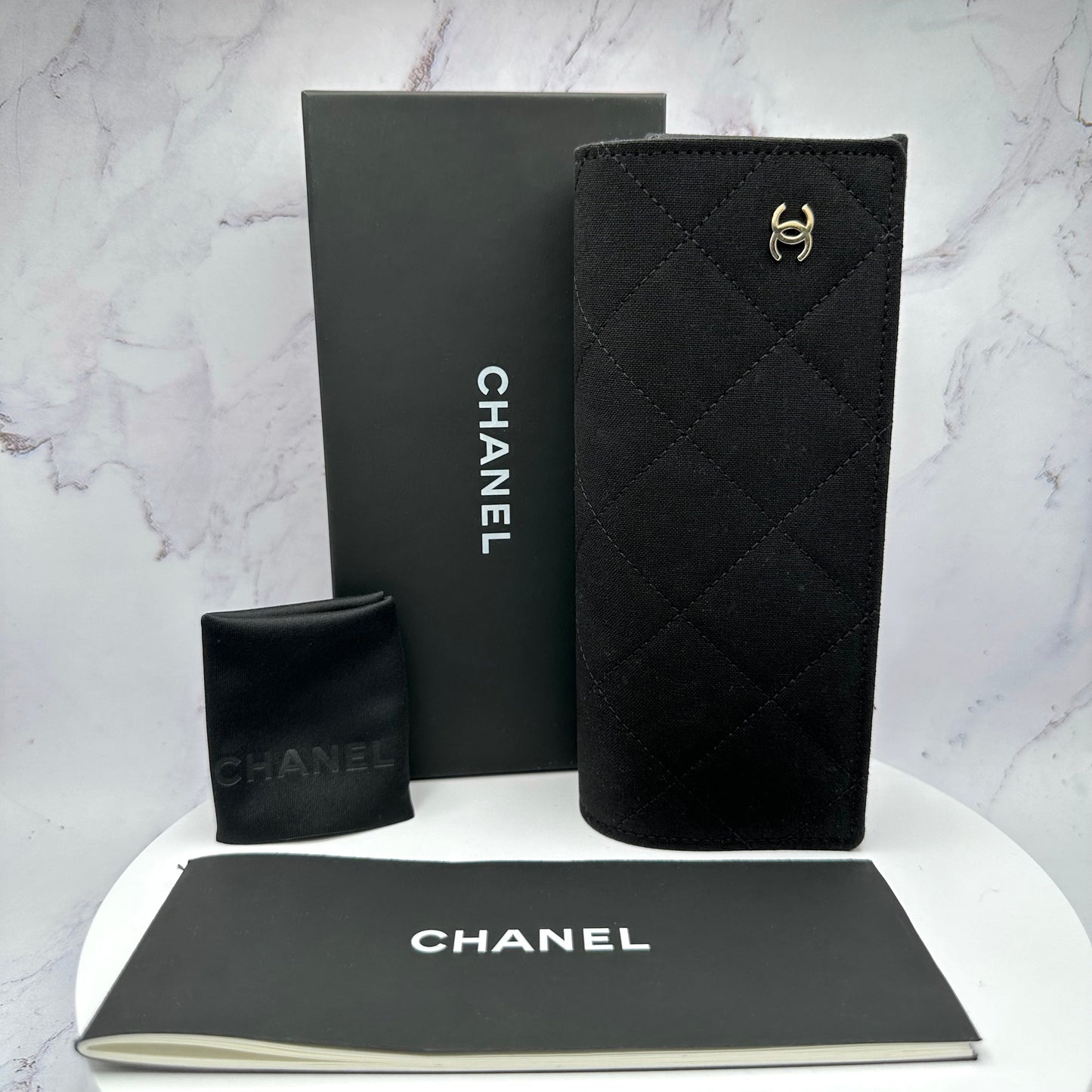 CHANEL Prescription Eyeglasses Black Gold CC Quilted 51-17-140mm