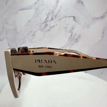 PRADA 0PR15WS 01R0A6 tortoise shell oversized sunglasses gold Symbole logo side view for women