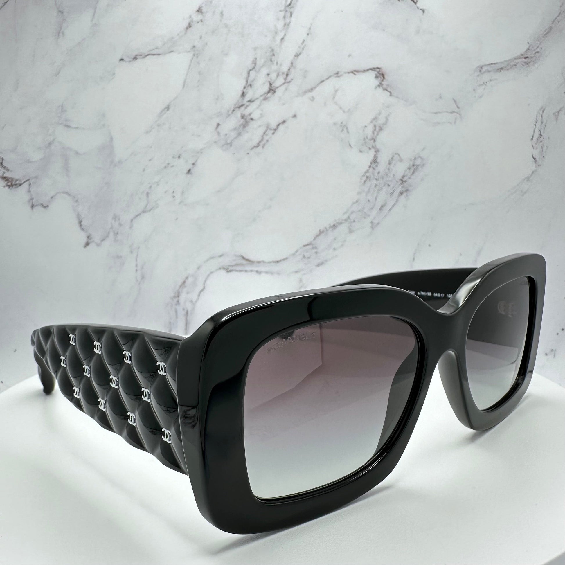 Chanel Sunglasses Black White CC Logos Quilted 5483
