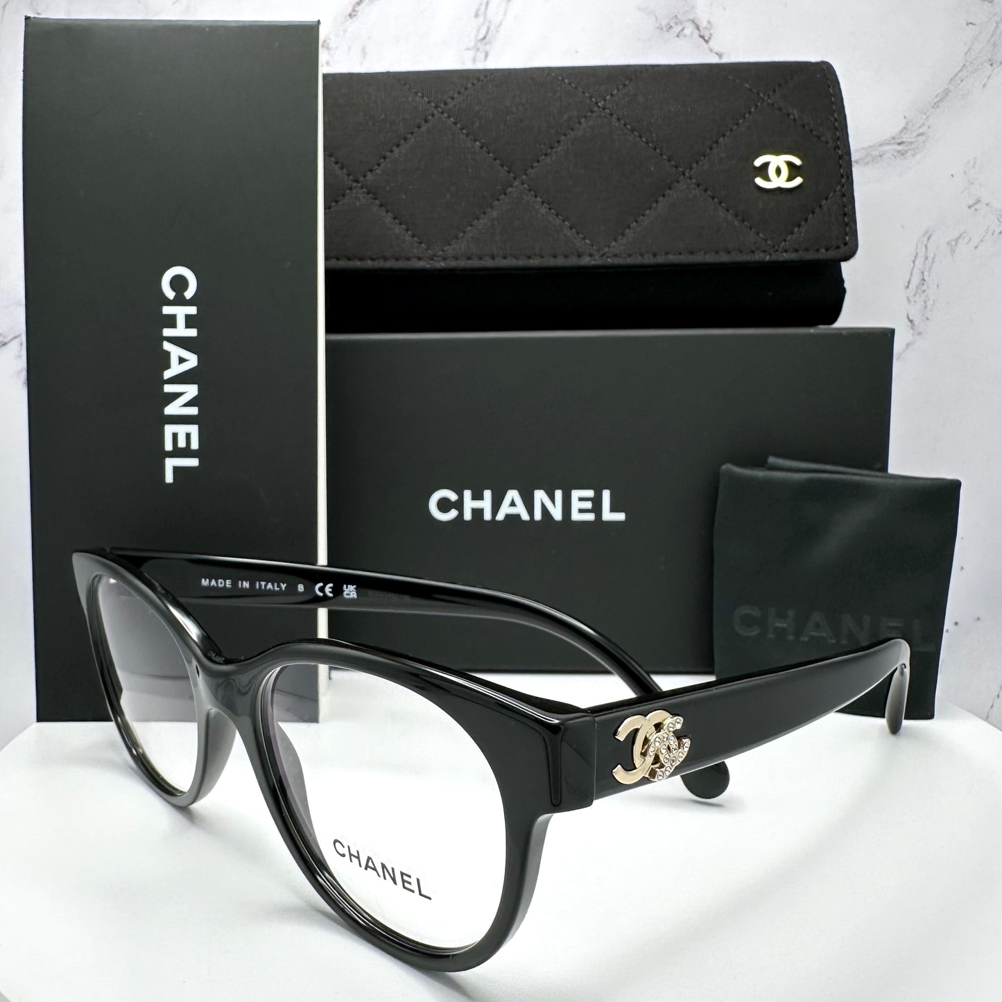 CHANEL Glasses Frames Black Butterfly Gold & Crystal CC Logos CH3431B