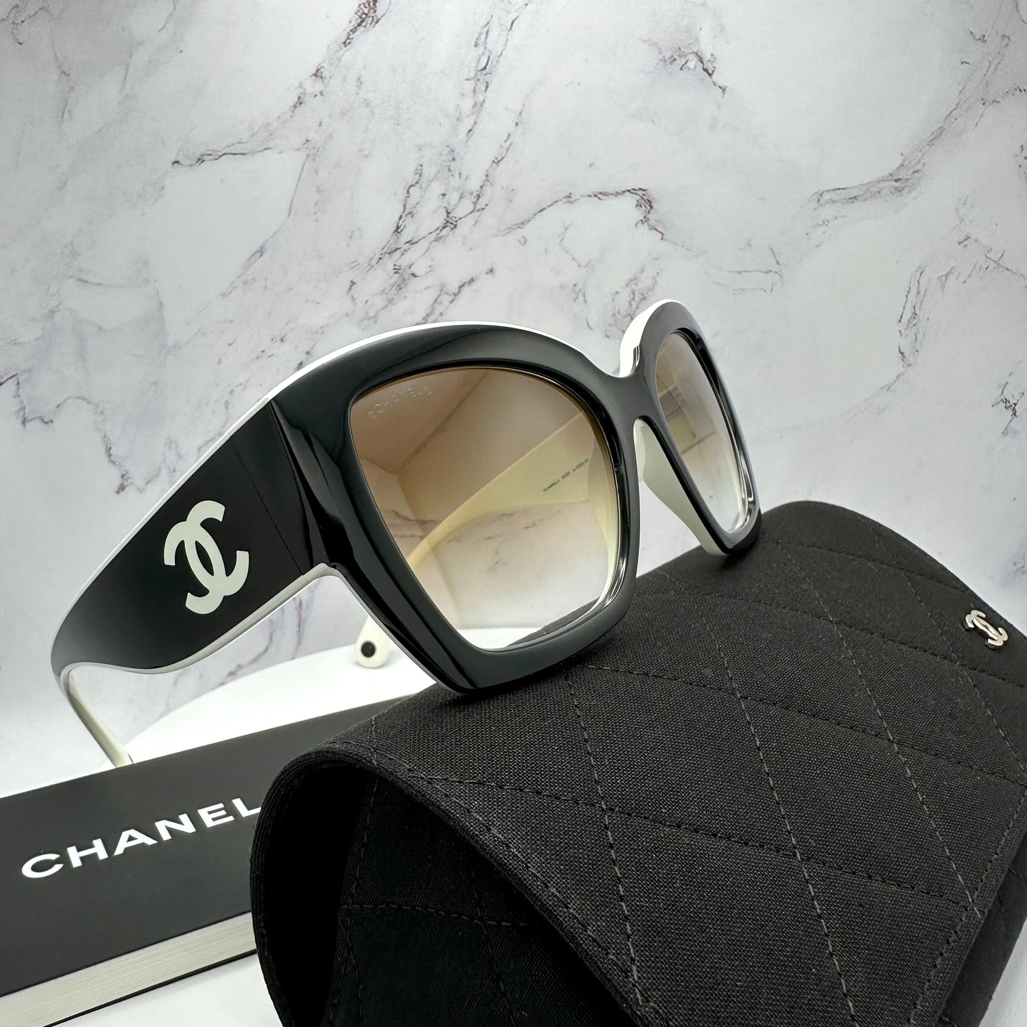 Chanel Sunglasses Black White CC Logo CH6058