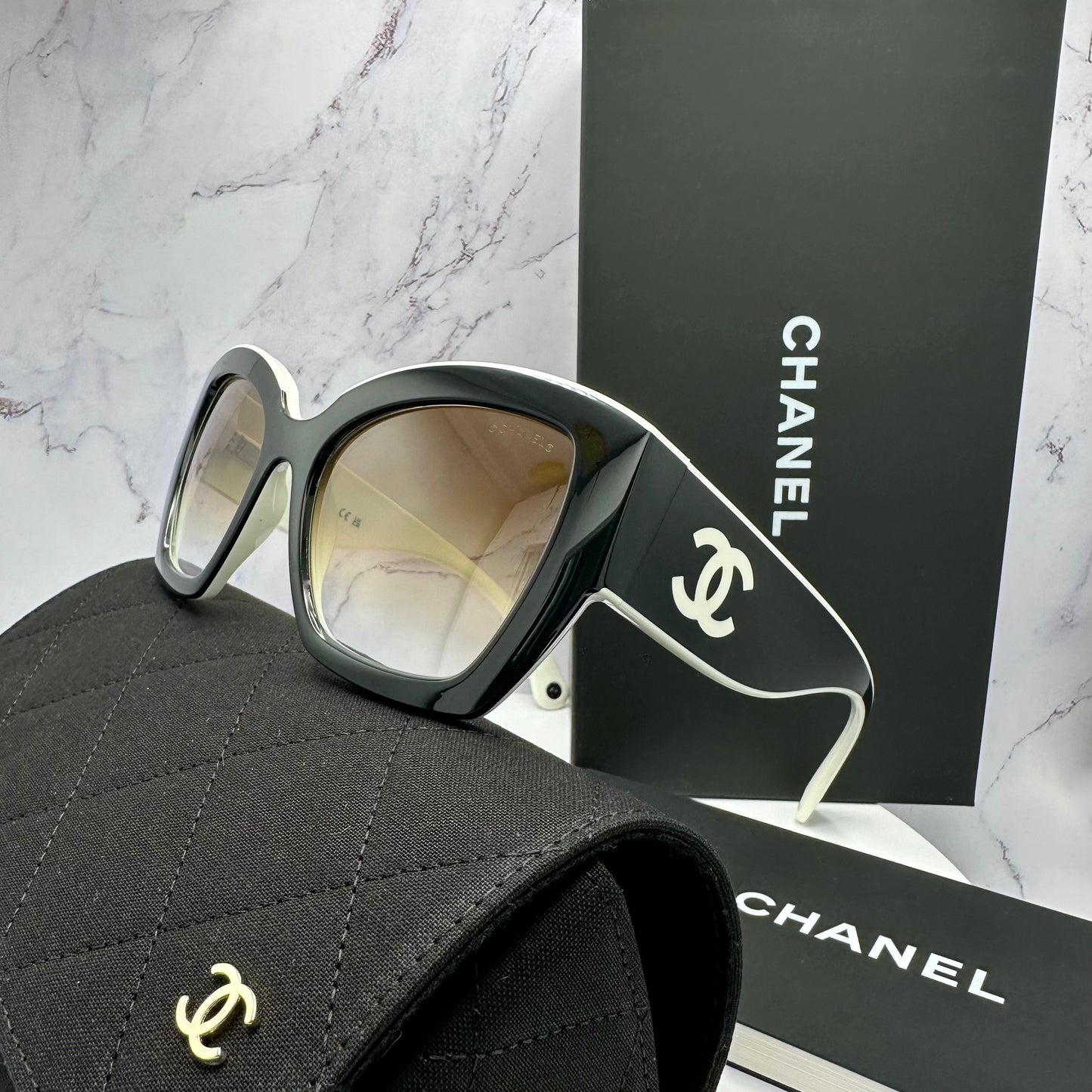 Chanel Sunglasses Black White CC Logo CH6058