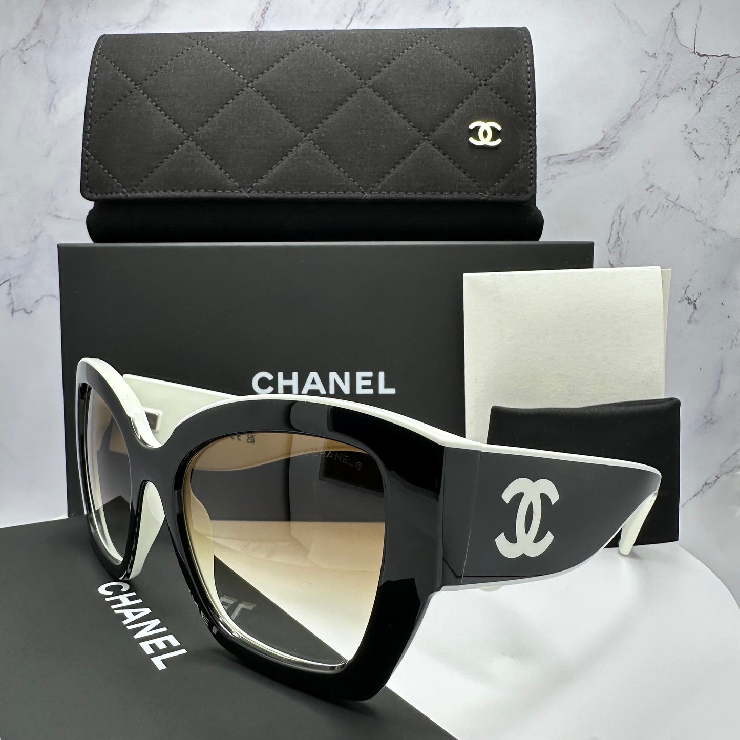 Chanel Sunglasses Black White CC Logo CH6058