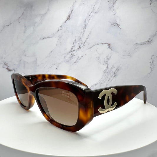 CHANEL Sunglasses CH5493 1295/S9 Rectangle Tortoise Shell Gold CC