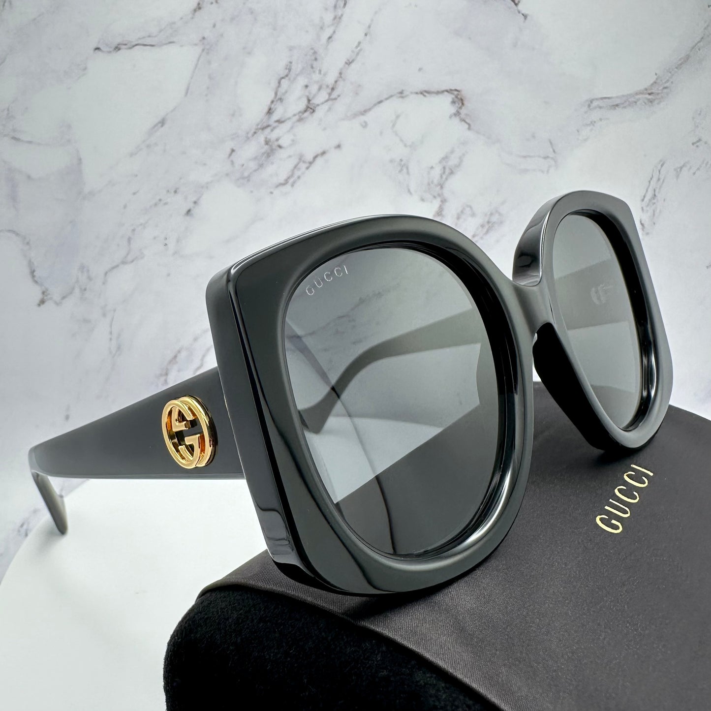 GUCCI GG1257S 001 Sunglasses Black Gold Logo