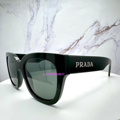 Prada PRC04S 16K08Z black square grey lens silver letter logo women's sunglasses