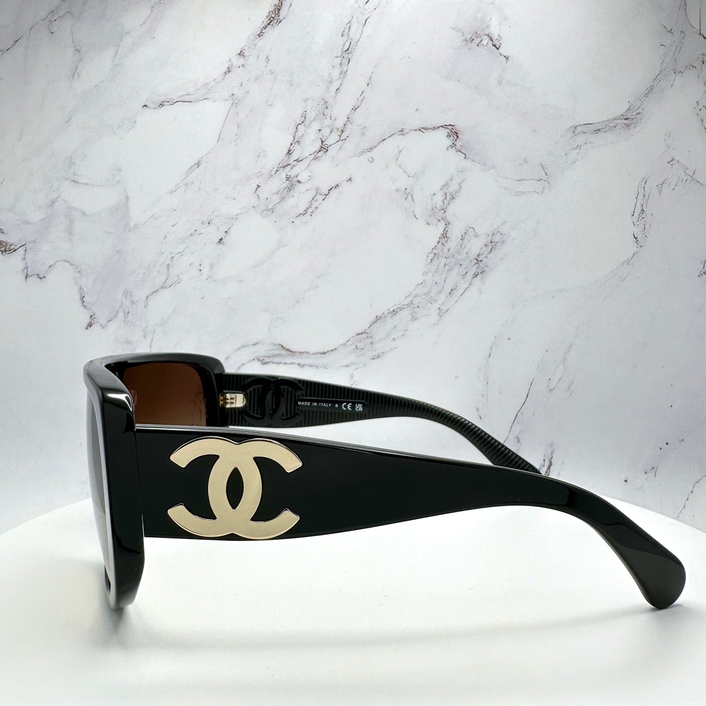 CHANEL Sunglasses Shield Aviator Visor Black Gold CC Logo CH5495