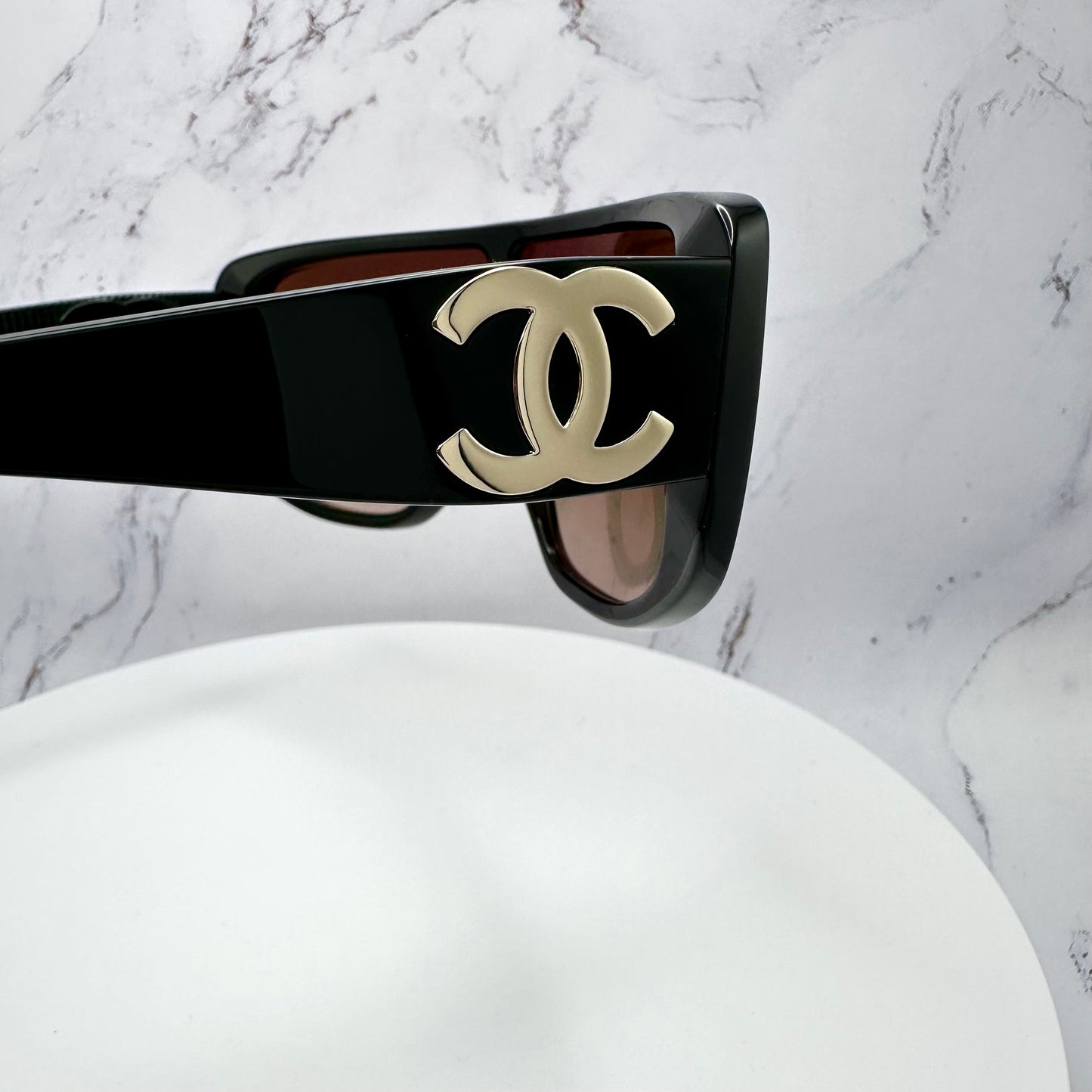 CHANEL Sunglasses Shield Aviator Visor Black Gold CC Logo CH5495