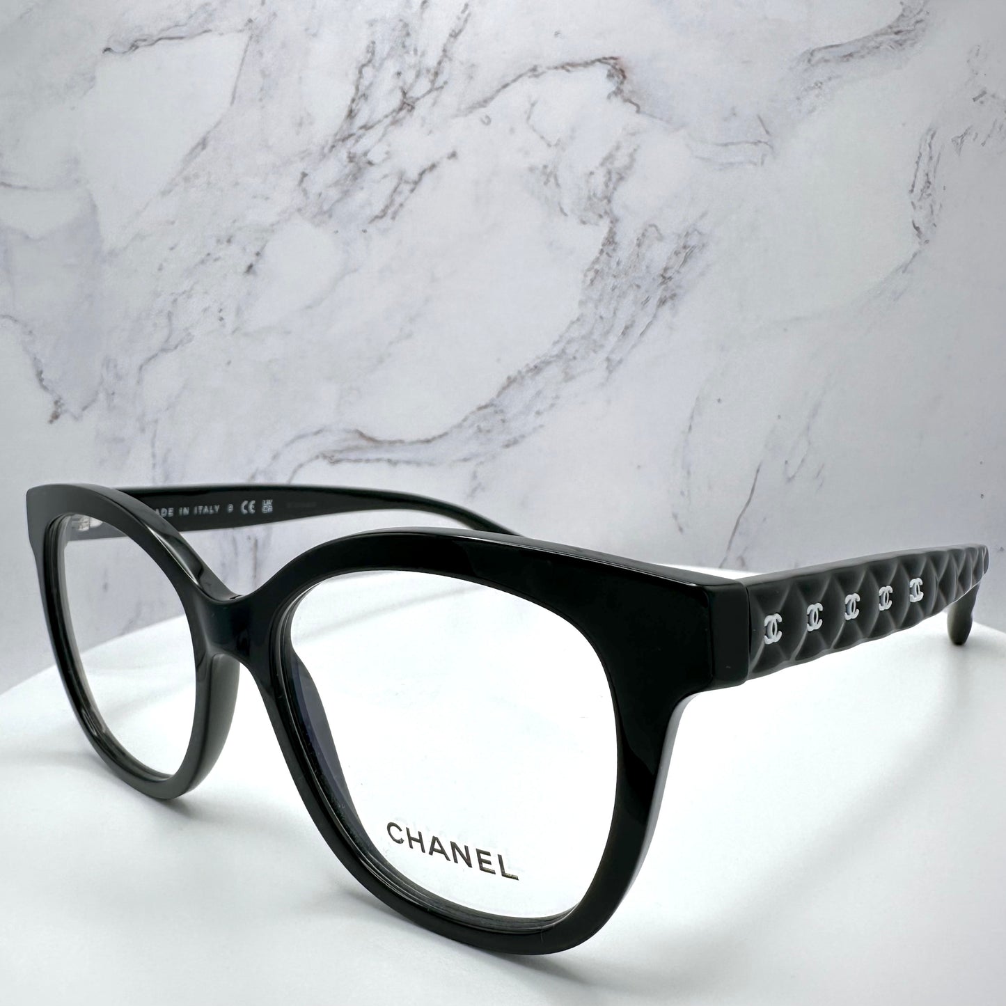 CHANEL Black White CC Logo Quilted 53-17-140 mm Glasses Frames Rx-able