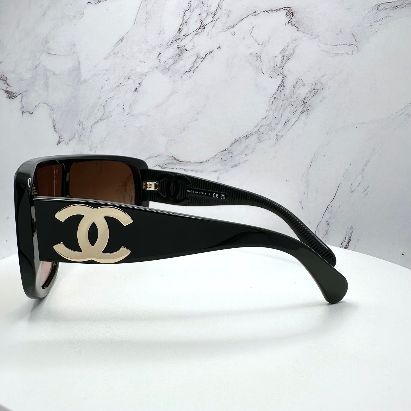 CHANEL Sunglasses Shield Aviator Visor Black Gold CC Logo CH5495