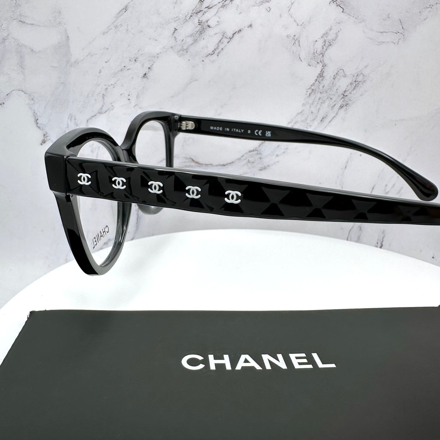 CHANEL Black White CC Logo Quilted 53-17-140 mm Glasses Frames Rx-able