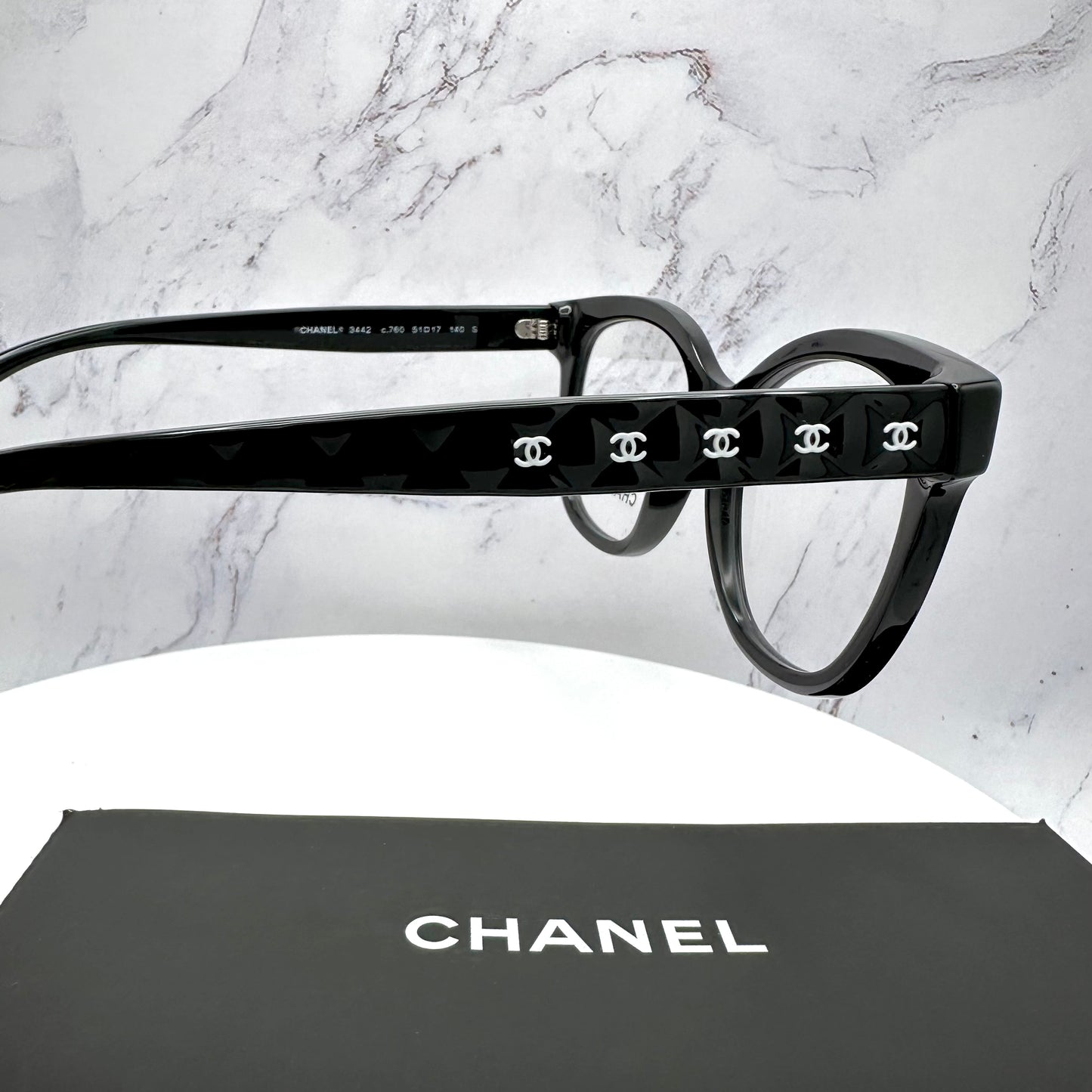 CHANEL Black White CC Logo Quilted 53-17-140 mm Glasses Frames Rx-able