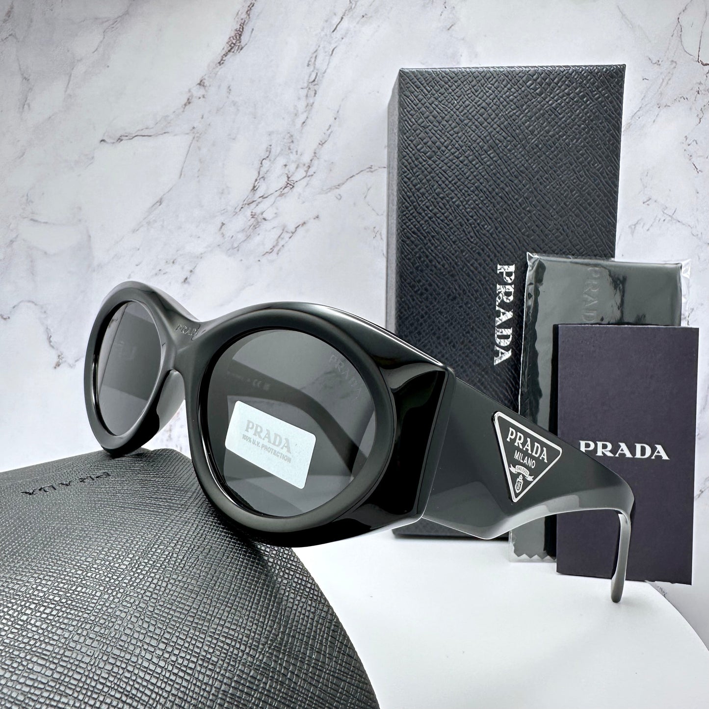 PRADA Beveled Logo Acetate Triangle Logo Sunglasses SPR20Z