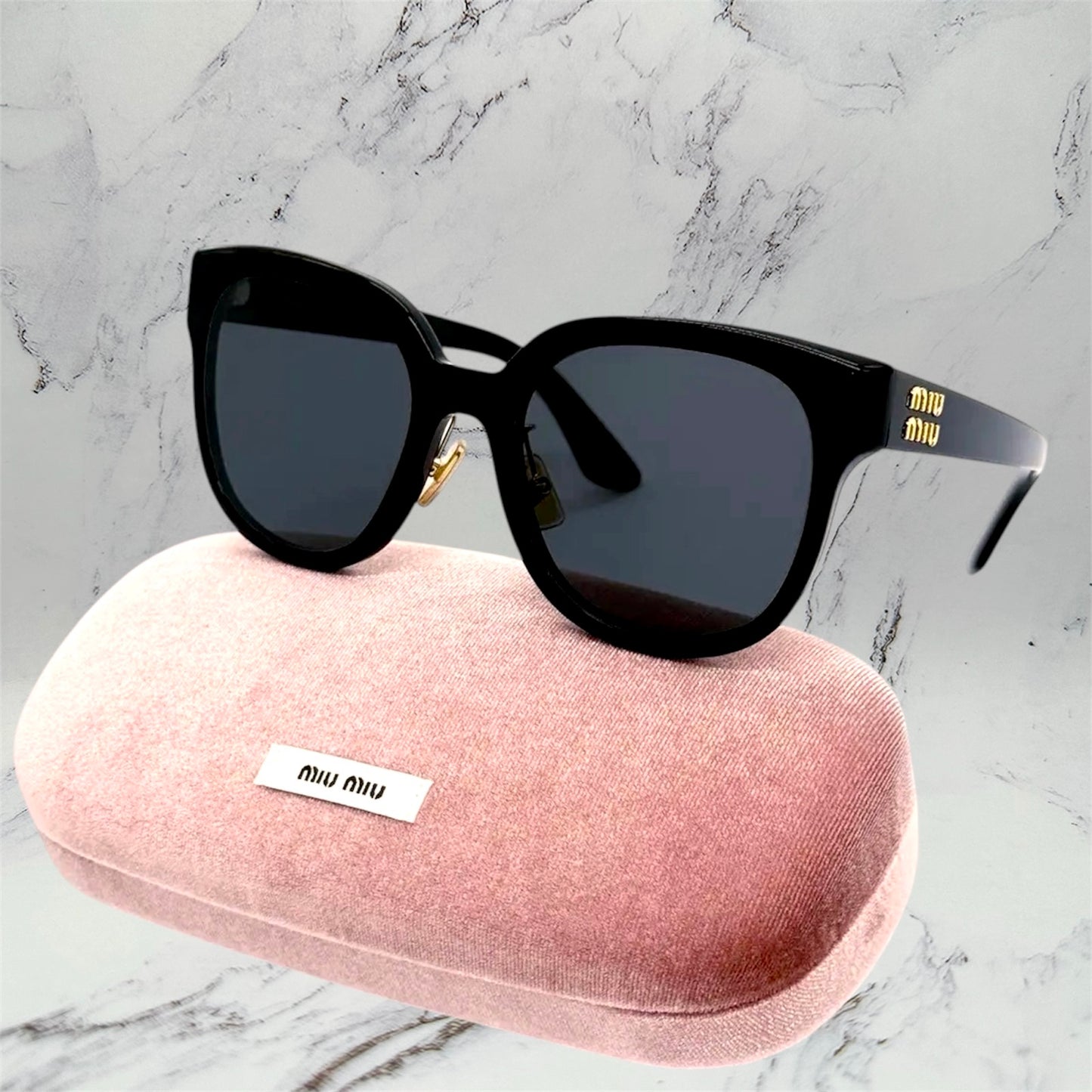 MIU MIU Sunglasses Black Gold Round Cat Eye MU01ZS 1AB-5S0