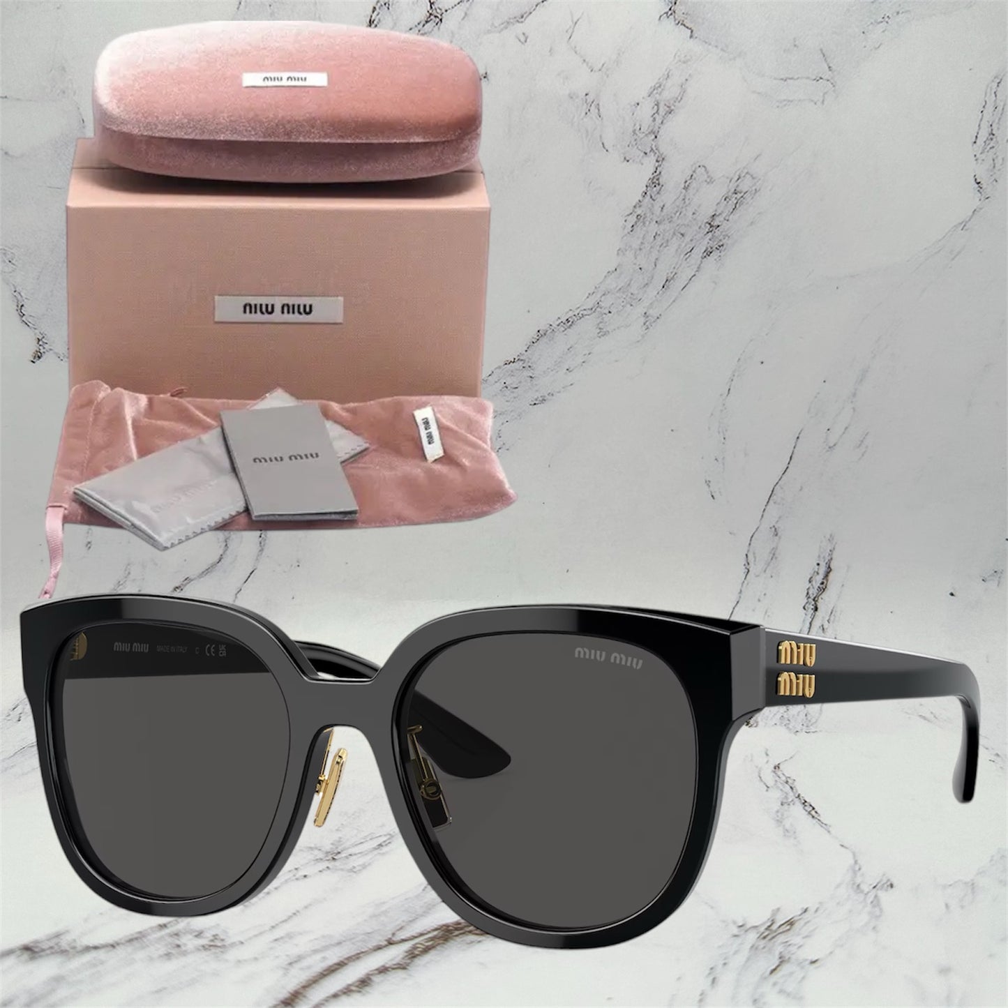 MIU MIU Sunglasses Black Gold Round Cat Eye MU01ZS 1AB-5S0