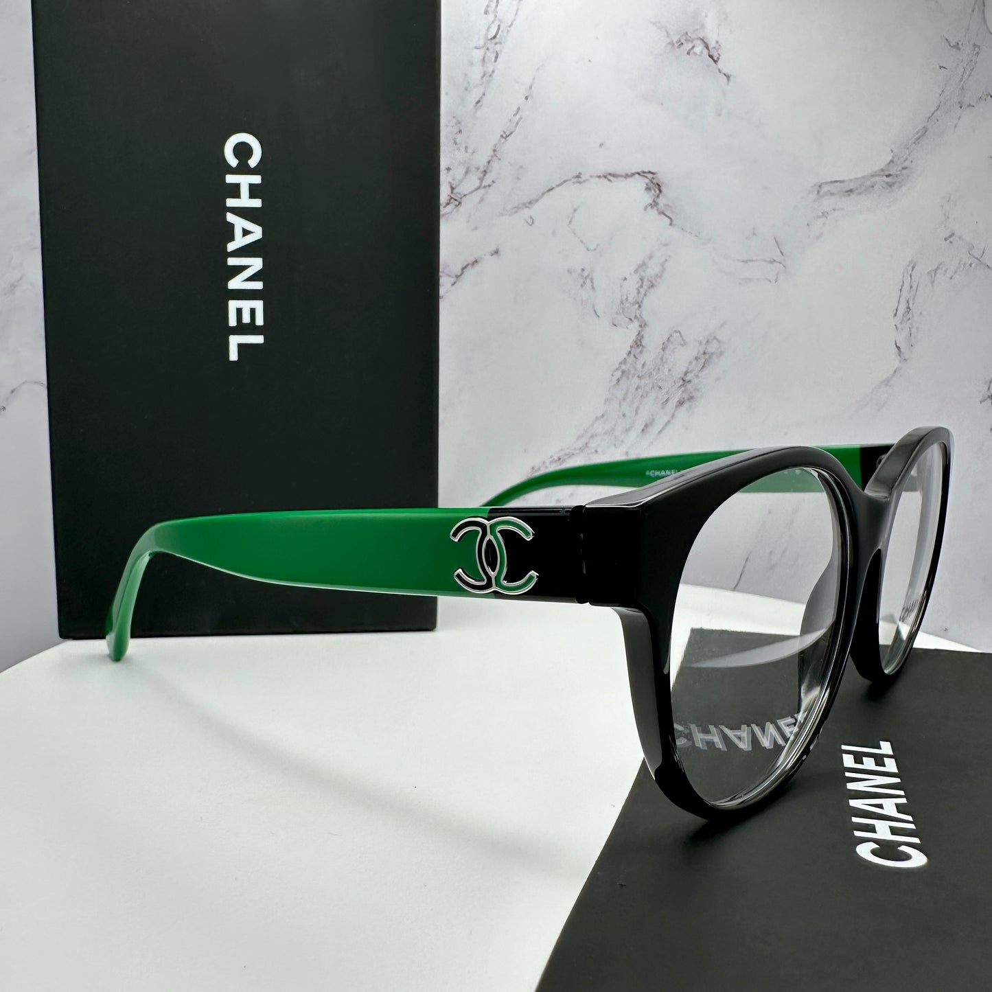 CHANEL Eyeglasses Green & Black Full Rim CH3471 1772