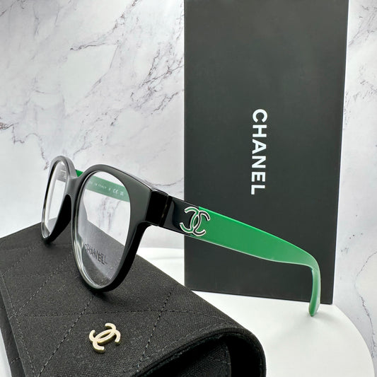 CHANEL Eyeglasses Green & Black Full Rim CH3471 1772