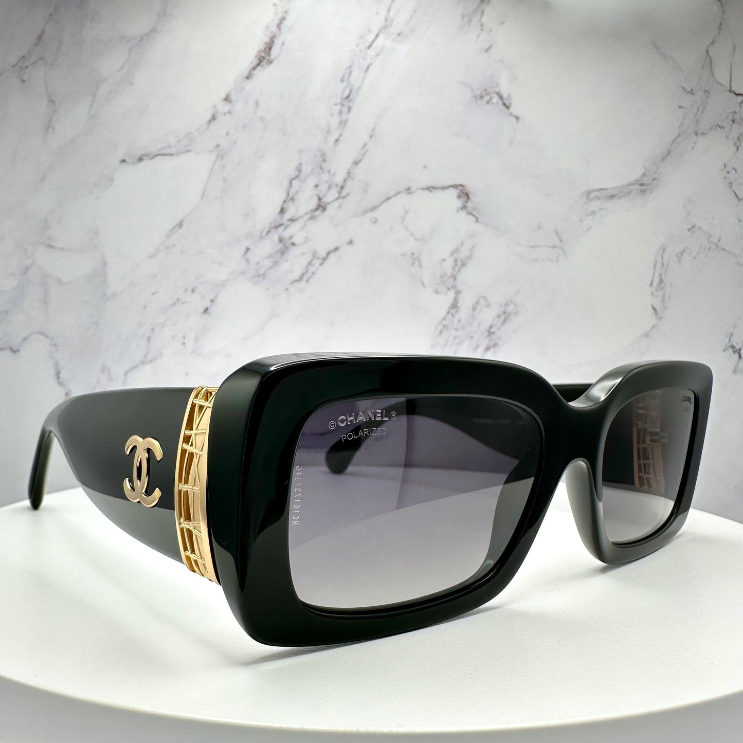 Chanel Sunglasses Black Gold Rectangular CC Logo CH5534 Polarized