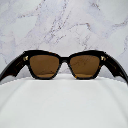 Gucci GG1422S 003 brown tortoise gold metal cat eye sunglasses back view with GG logo