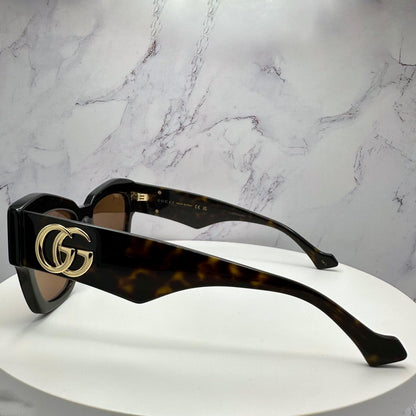 Gucci GG1422S 003 brown tortoise gold metal cat eye sunglasses side view