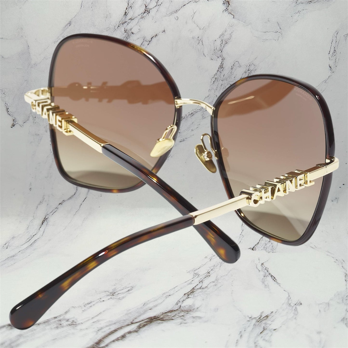 CHANEL Polarized Butterfly Sunglasses Metal Gold Brown