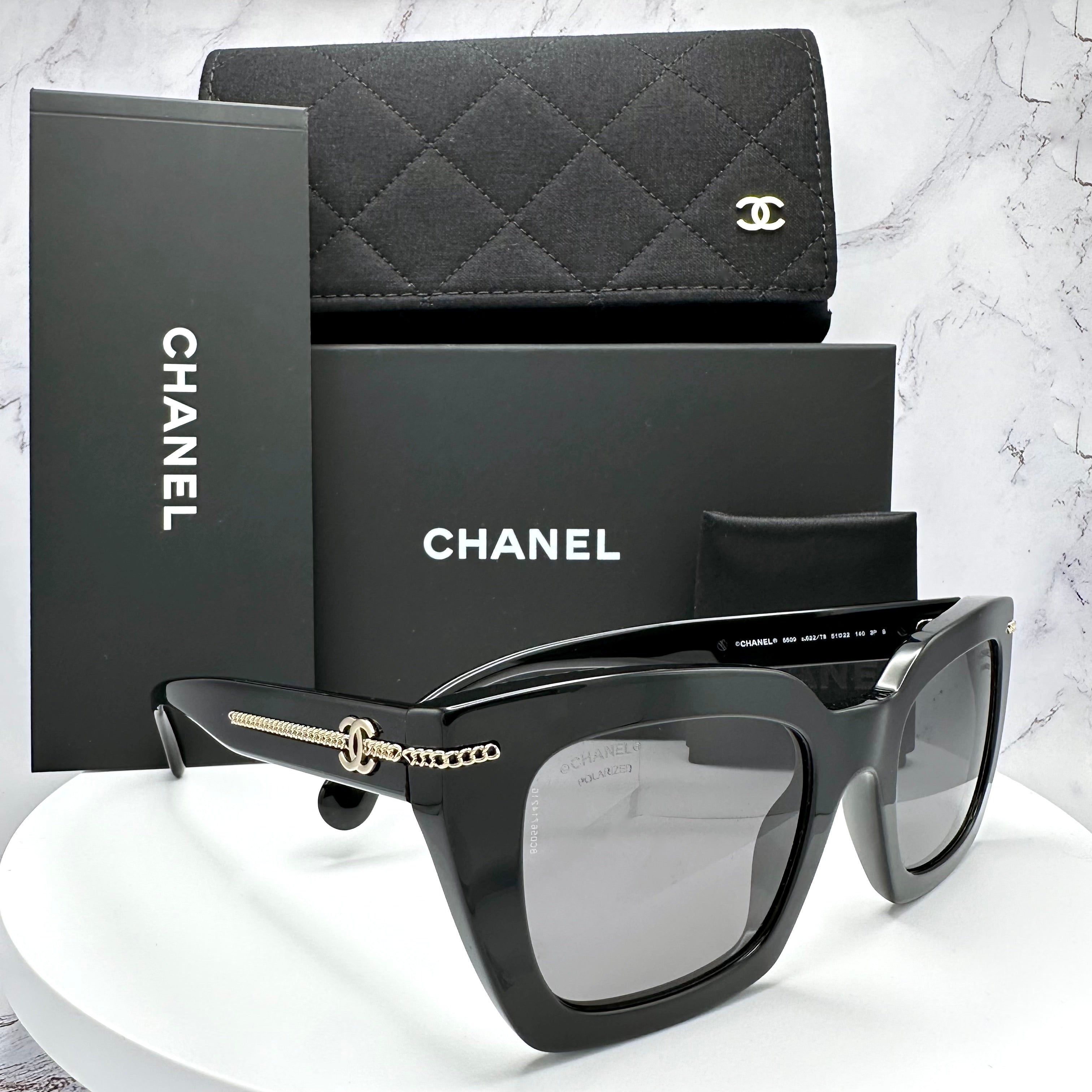 CHANEL Sunglasses Women Polarized Black Gold CC Logo 5509 CLASSY MODA NYC