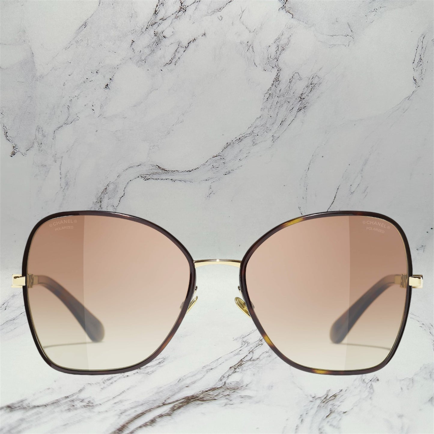 CHANEL Polarized Butterfly Sunglasses Metal Gold Brown