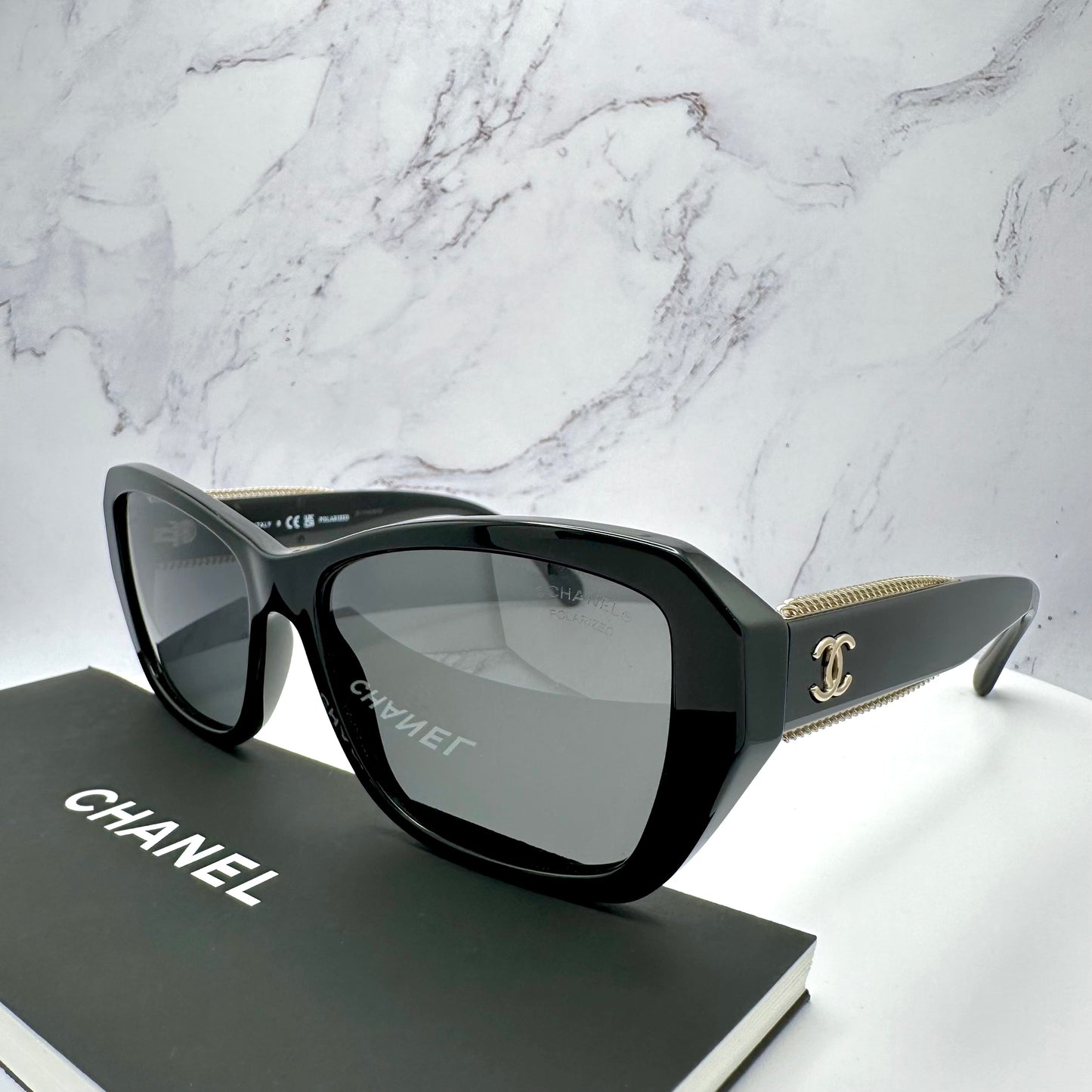 CHANEL Sunglasses New Polarized Black 5516 Gold CC With Chain