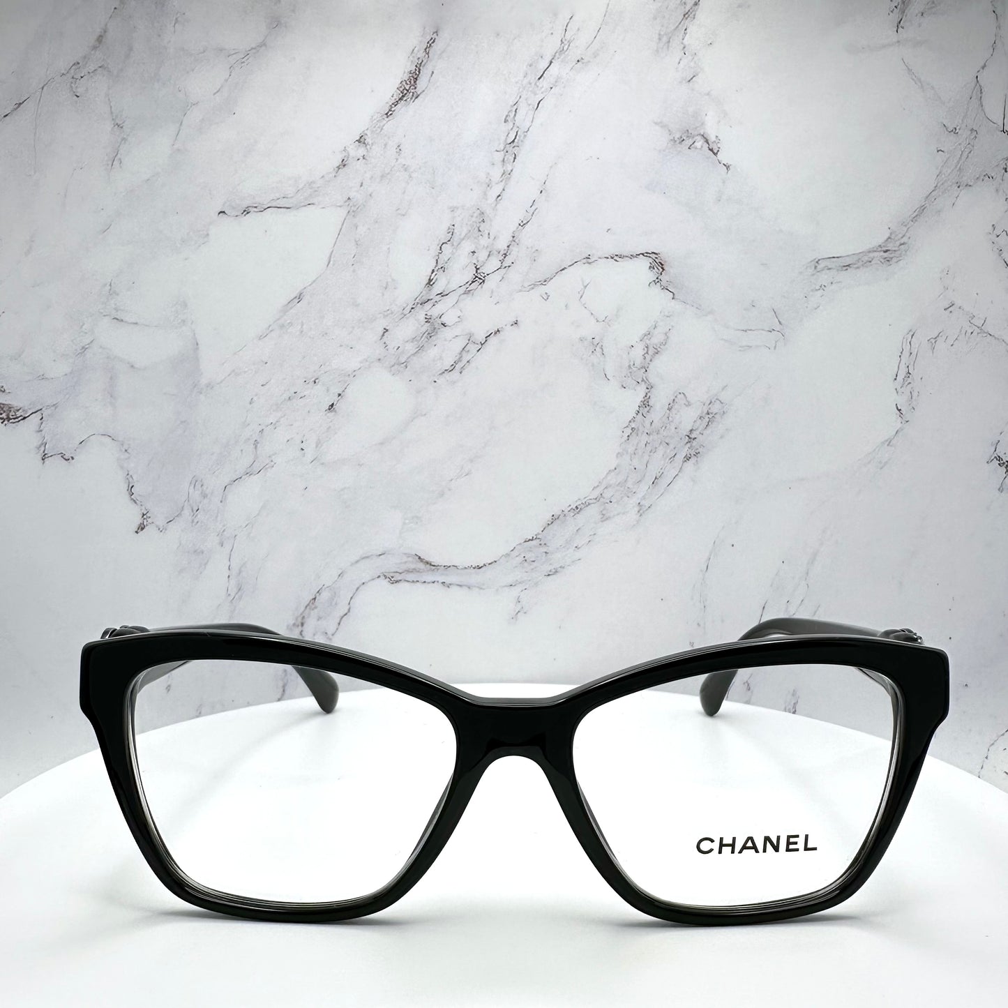 CHANEL Eyeglasses Black Crystal & Leather CC Logo 52-16-140mm