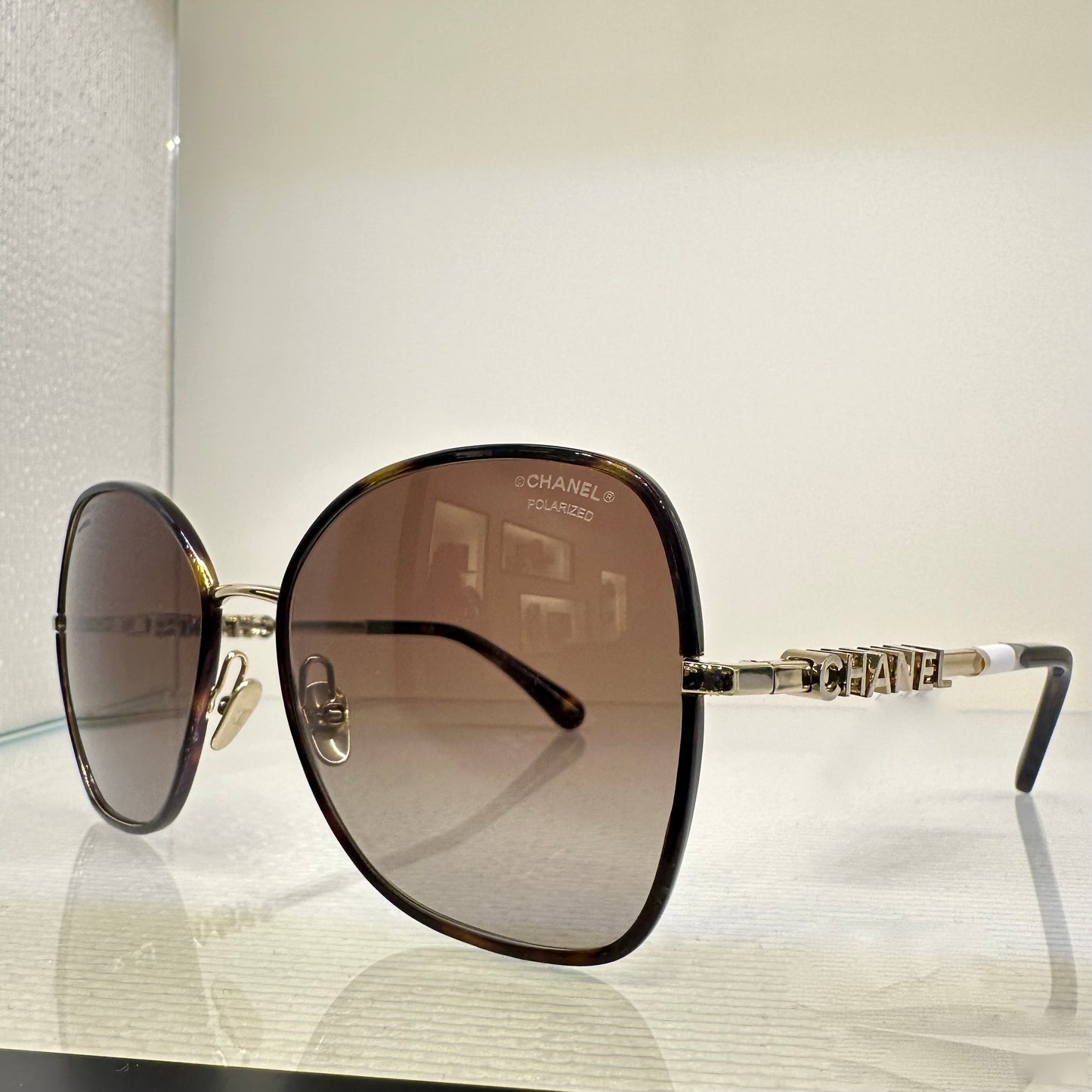 CHANEL Polarized Butterfly Sunglasses Metal Gold Brown