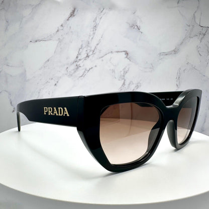 PRADA PR A09S 1AB0A6 black cat eye sunglasses with brown lens for women side view.