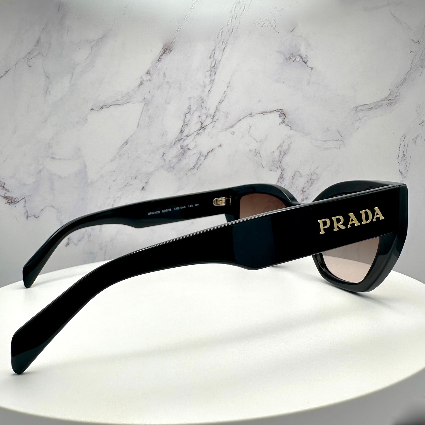 PRADA Sunglasses Black Cat Eye PRA09S Gold Logo