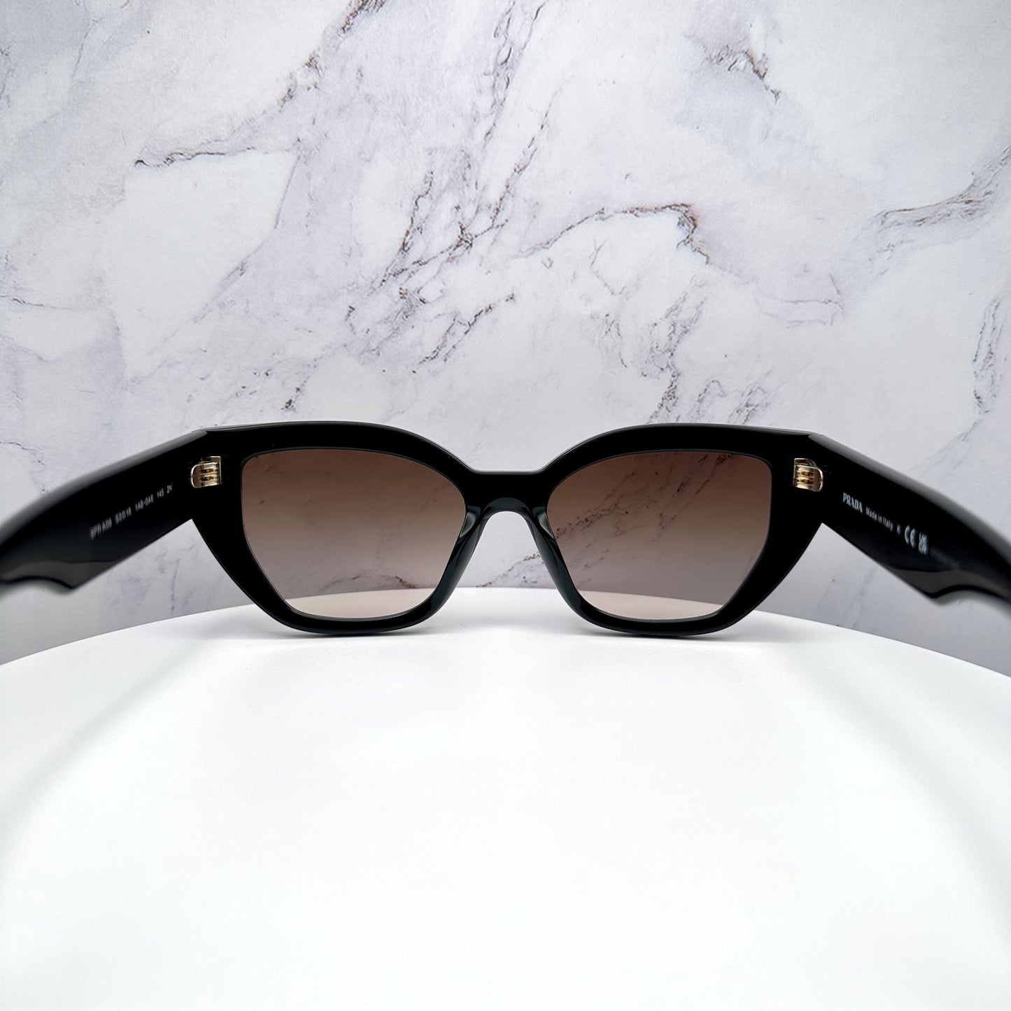 PRADA Sunglasses Black Cat Eye PRA09S Gold Logo