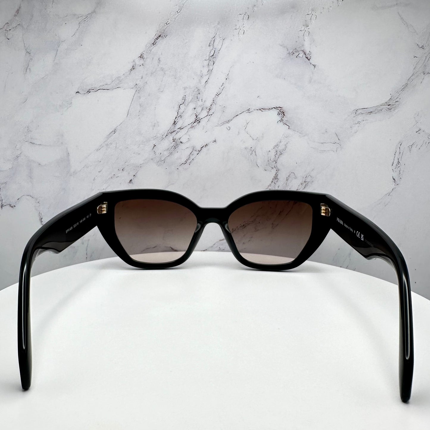 PRADA Sunglasses Black Cat Eye PRA09S Gold Logo