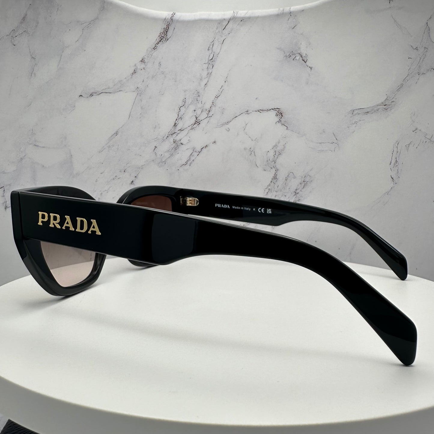 PRADA Sunglasses Black Cat Eye PRA09S Gold Logo