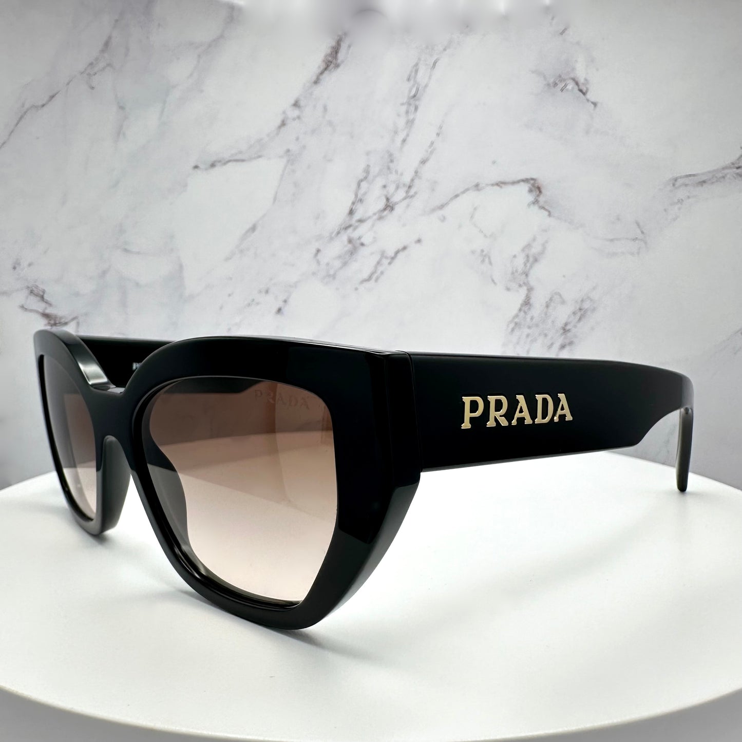 PRADA Sunglasses Black Cat Eye PRA09S Gold Logo