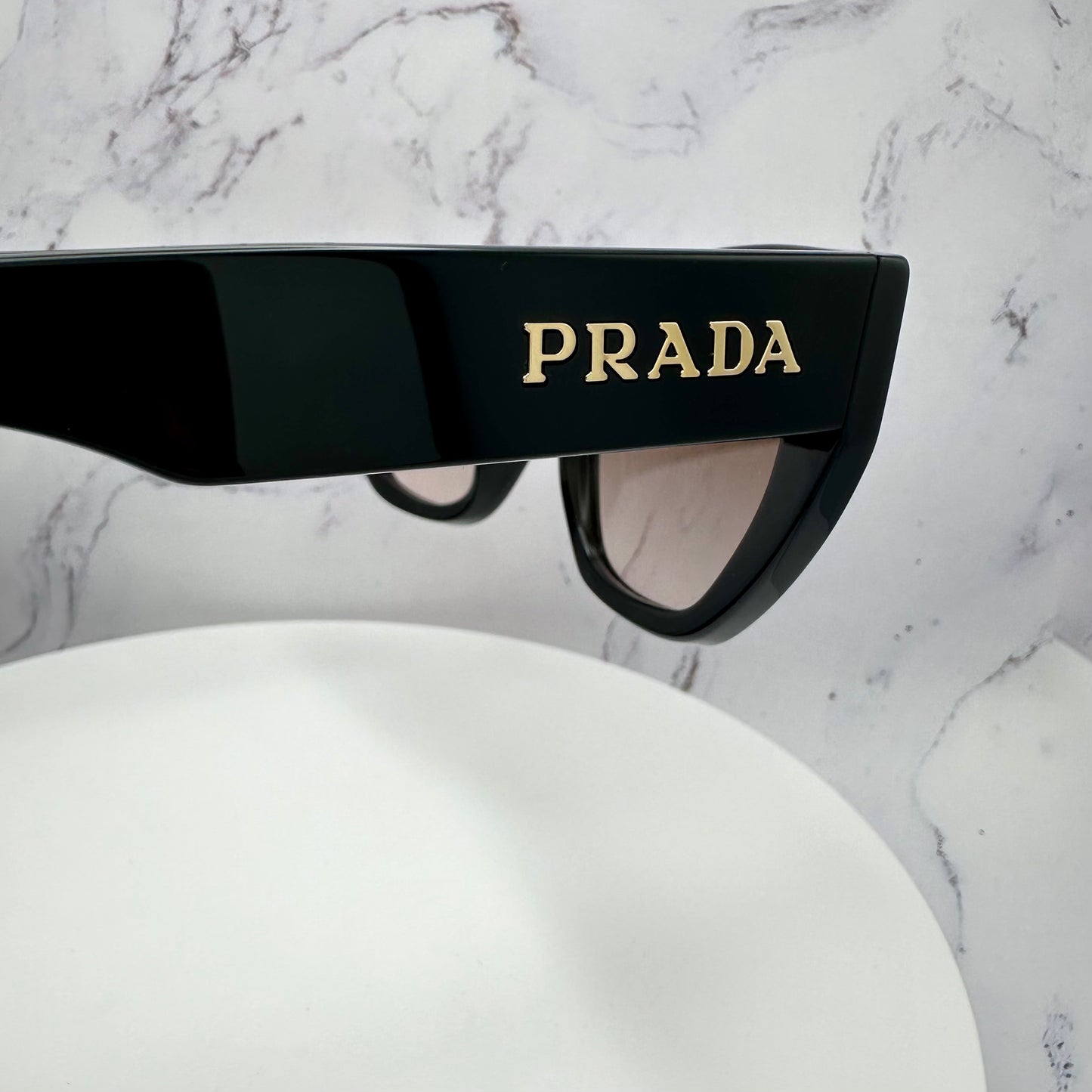 PRADA Sunglasses Black Cat Eye PRA09S Gold Logo