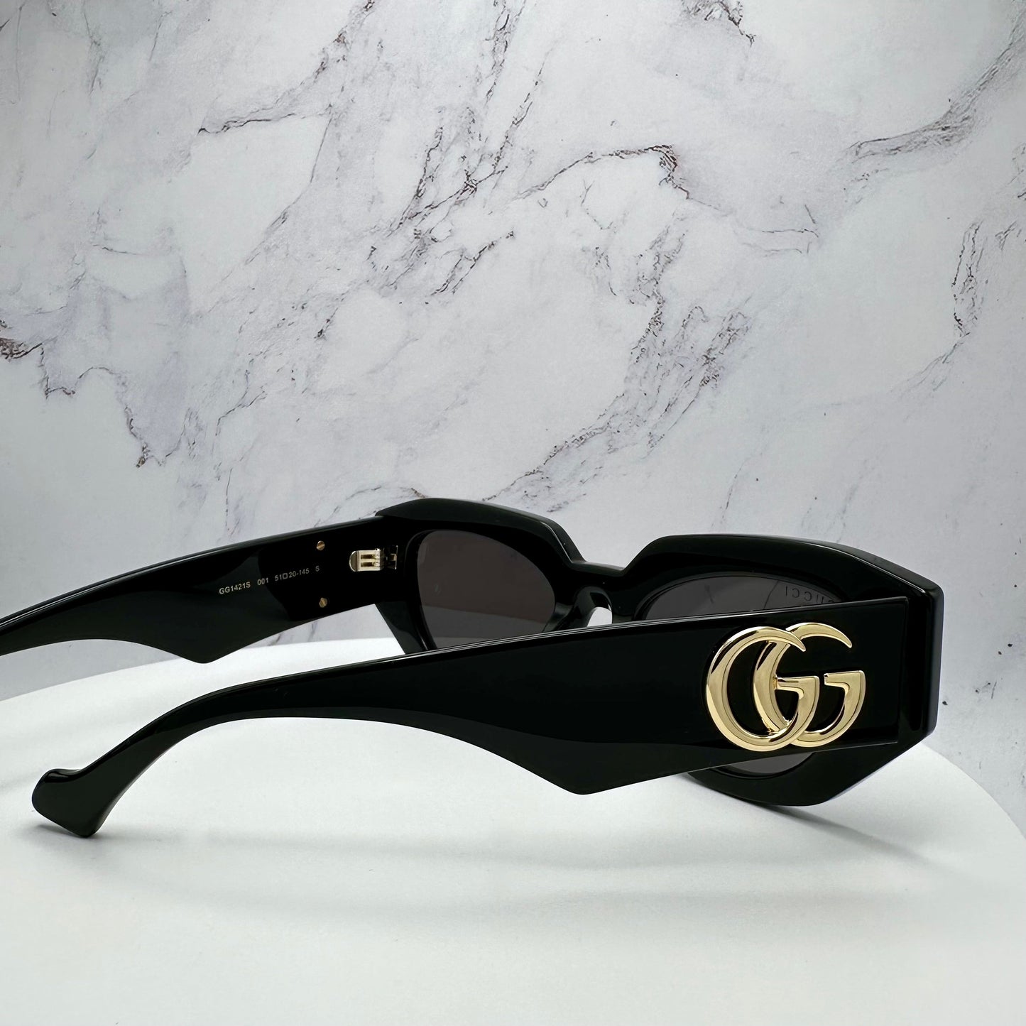 GUCCI GG1421S Sunglasses Rectangular Black Gold GG Logo