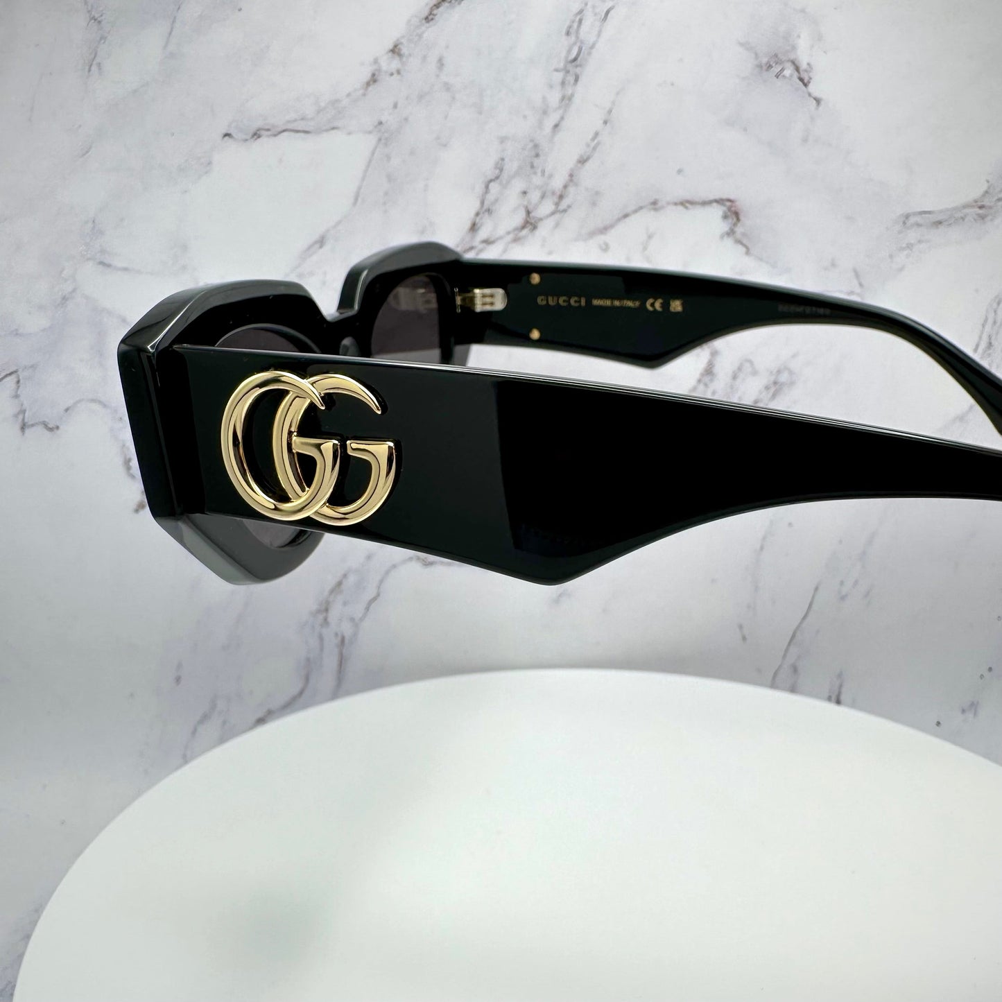 GUCCI GG1421S Sunglasses Rectangular Black Gold GG Logo