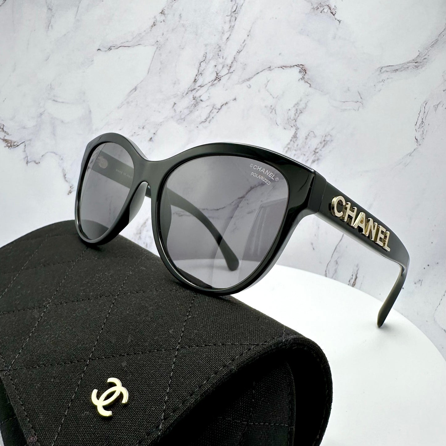 CHANEL Sunglasses New Polarized Pantos Black Gold