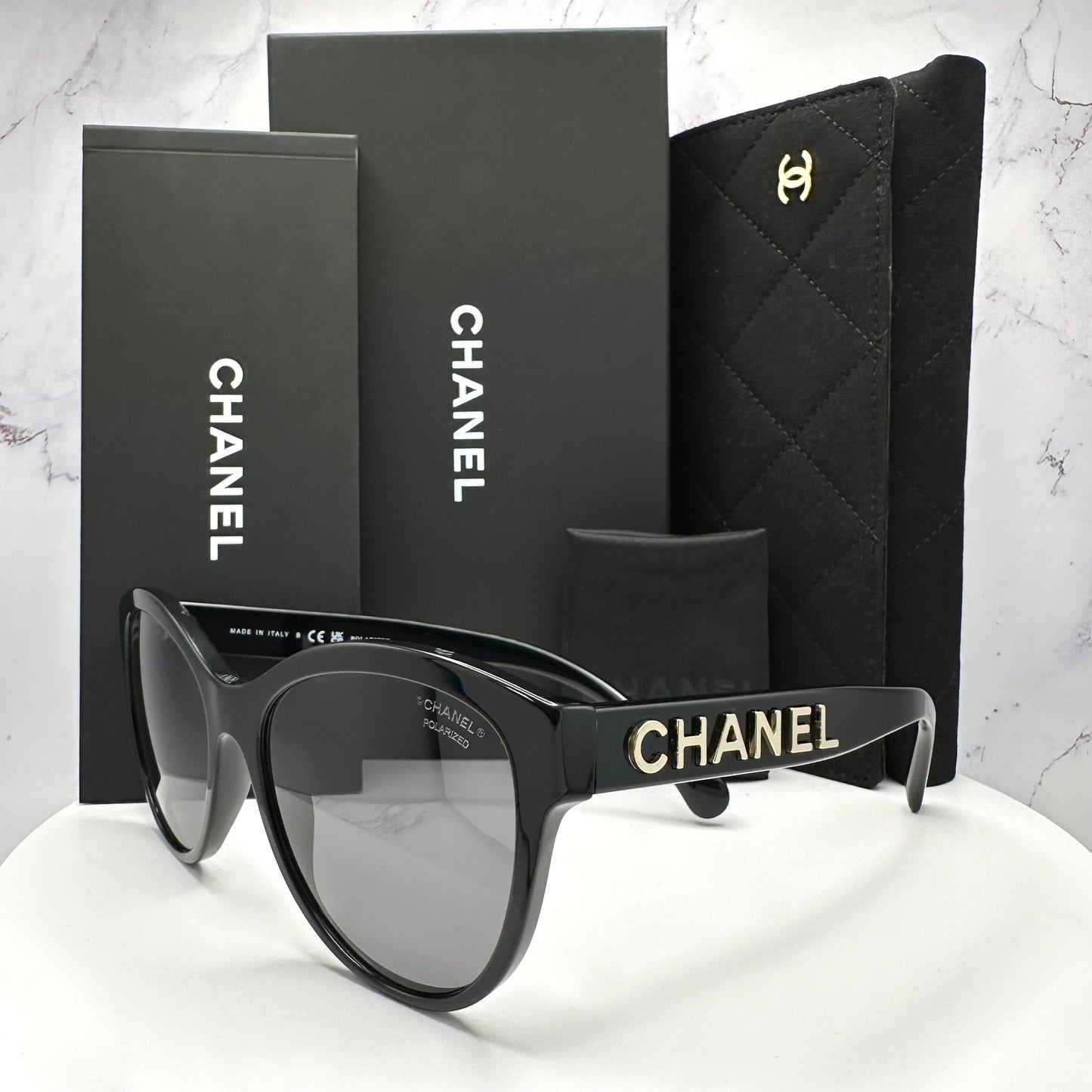 CHANEL New Sunglasses Polarized Black Gold 3D Logo CH5458