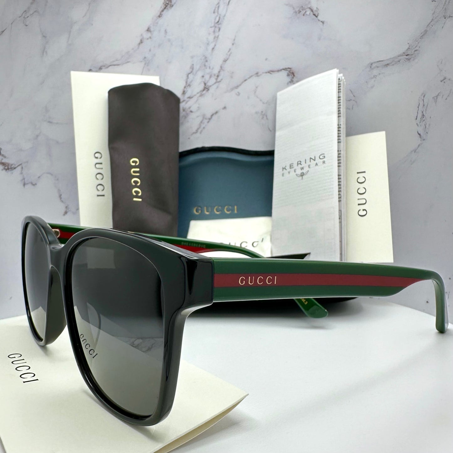 Gucci Sunglasses GG0417SK 001 Black Square Red & Green Web Arms