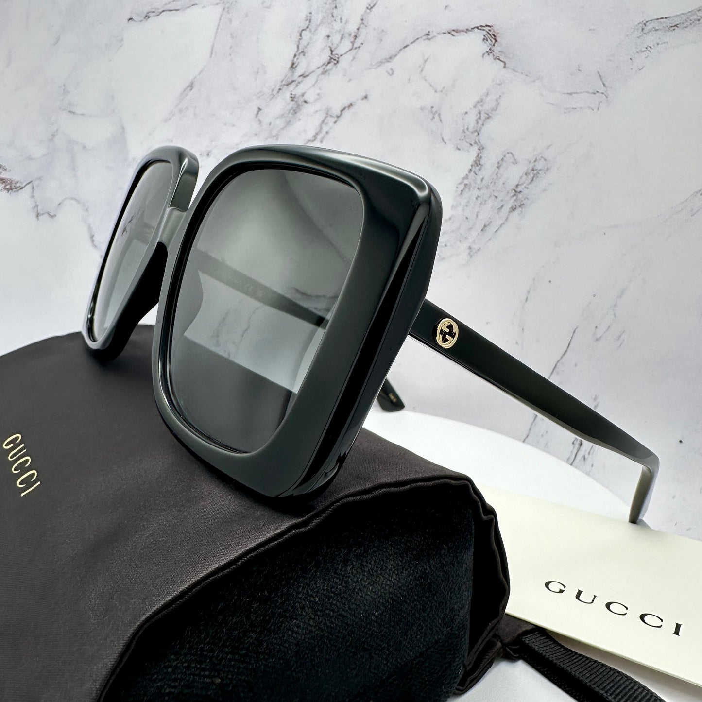 Gucci Black Gold Sunglasses GG Logo GG1314S 001